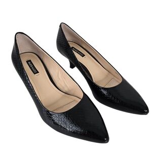 Alex Marie Black Patent Leather Kitten Heel Reptile Embossed Print 7M Pointed
